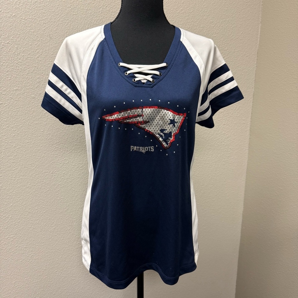 Majestic Patriots Navy White Lace Up NFL Fan Jersey Top Large - Picture 2 of 9
